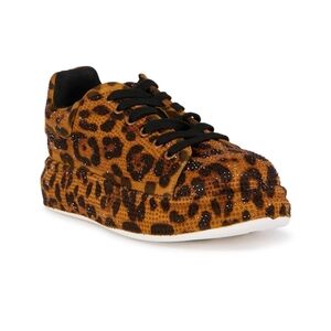 Azalea Wang Leopard Animal Print Rhinestone Platform Sneakers Size 8